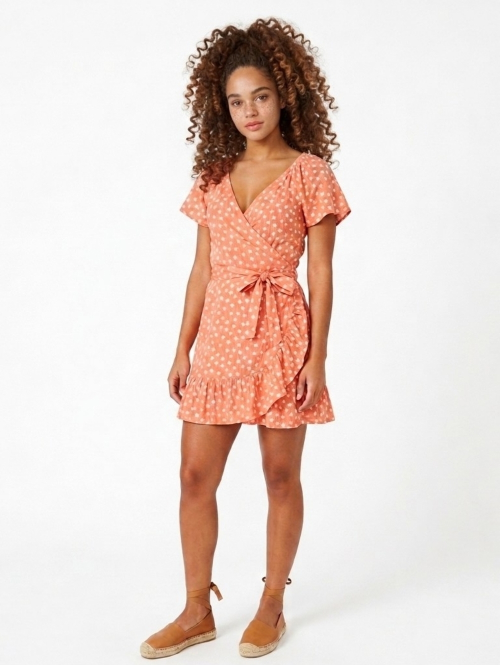 Cleobella Orange White Floral Mini Wrap Dress - Medium